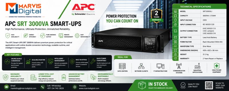 APC Smart-UPS SRT 3000VA – Online Double-Conversion UPS for Reliable Business Power Protection